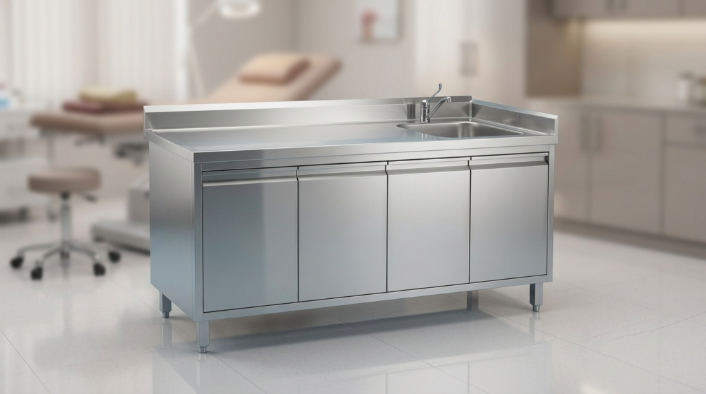 Sink cabinet with hinged doors