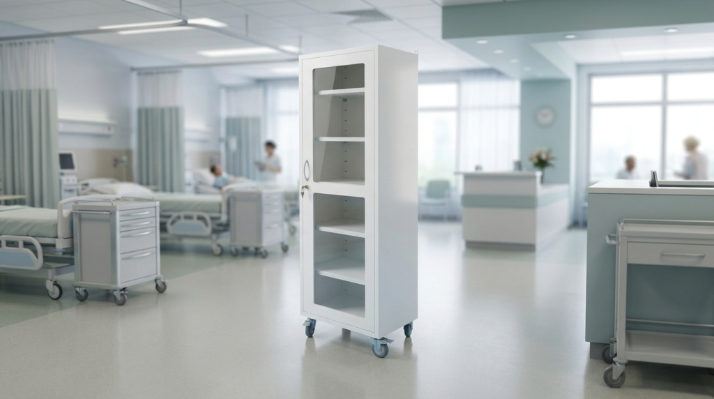 Upright cabinet 1 hinged door with powder coated
