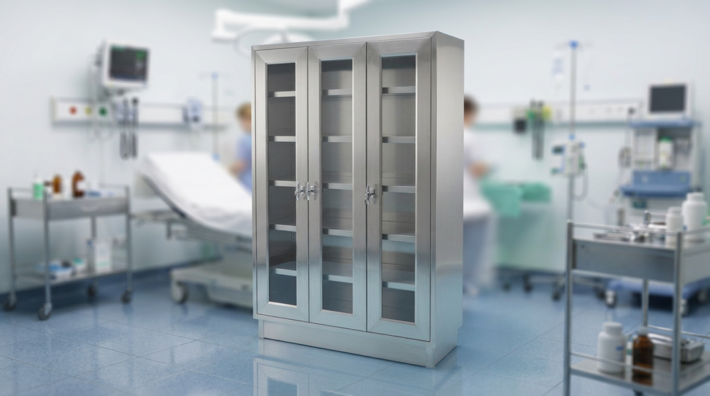 Upright cabinet 3 hinged glass doors