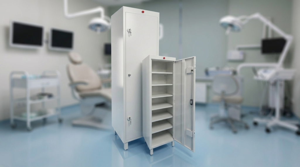 Upright narcotic cabinet with single doors & locks