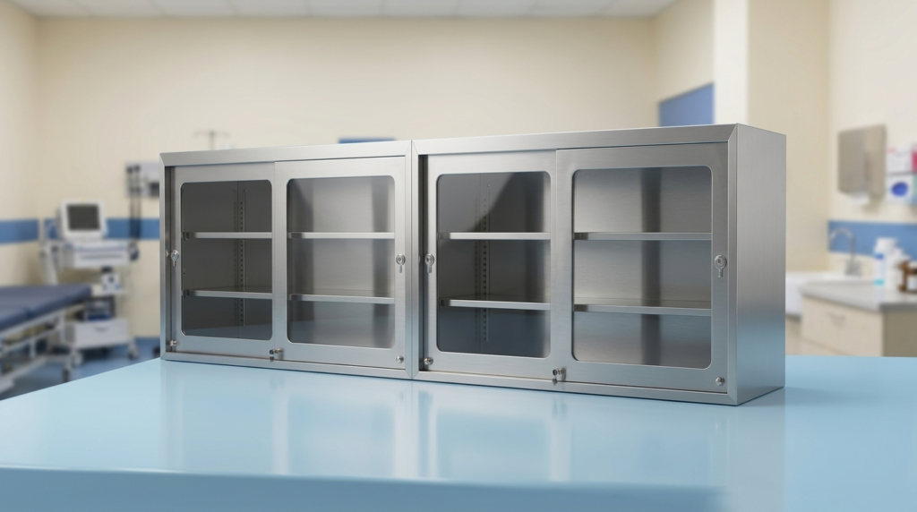 Wall cabinet with sliding glass doors
